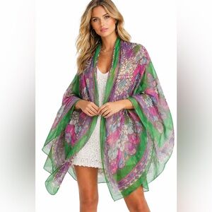 Emerald Green Oversized Statement Scarf Wrap 73” x 40” Boho Resort Luxe